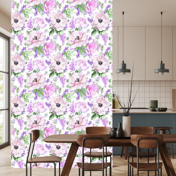 Behang Rozen Violette Bloemen - Afbeelding 4