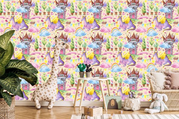 Behang Voor Kinderen, Draken, Wolken, Regenboog, Sterren - Afbeelding 5