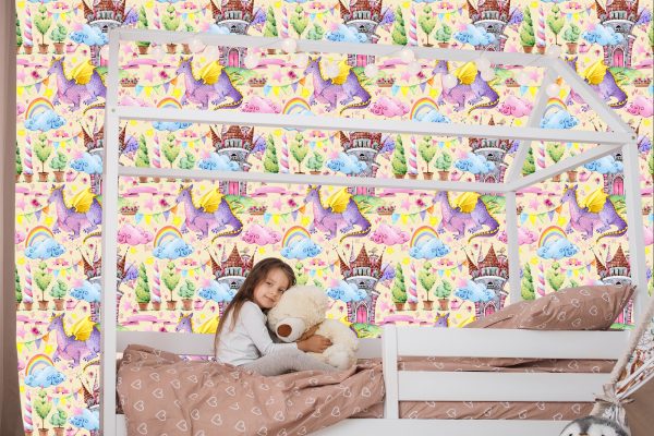 Behang Voor Kinderen, Draken, Wolken, Regenboog, Sterren - Afbeelding 7