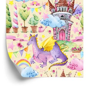 Behang Voor Kinderen, Draken, Wolken, Regenboog, Sterren