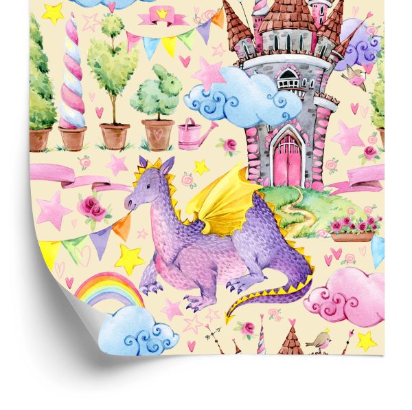 Behang Voor Kinderen, Draken, Wolken, Regenboog, Sterren