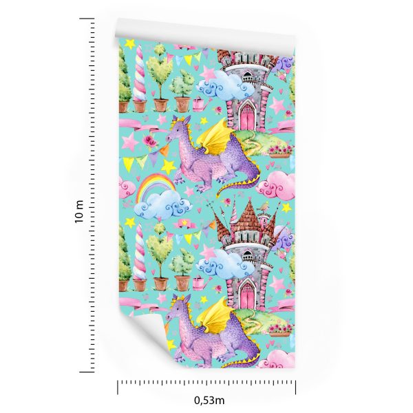 Behang Sprookjesachtige Draken Regenboogbloemen Kinderkamer - Afbeelding 8