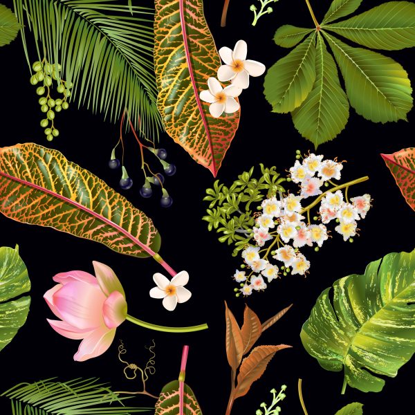 Behang Tropische Bloemen Tussen Bladeren - Afbeelding 2