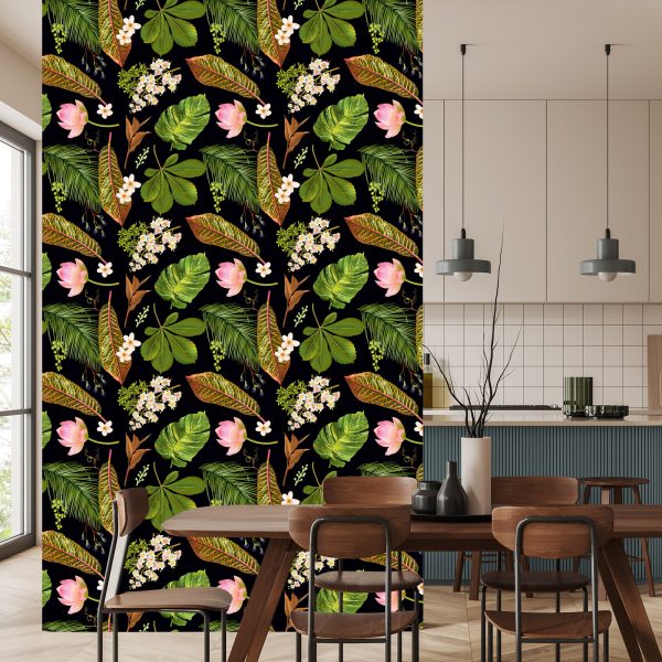 Behang Tropische Bloemen Tussen Bladeren - Afbeelding 4