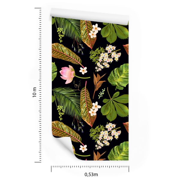 Behang Tropische Bloemen Tussen Bladeren - Afbeelding 8