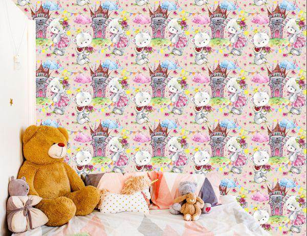 Behang Sprookjesachtige Kinderteddyberen Wolkenkasteel - Afbeelding 6