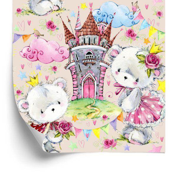 Behang Sprookjesachtige Kinderteddyberen Wolkenkasteel