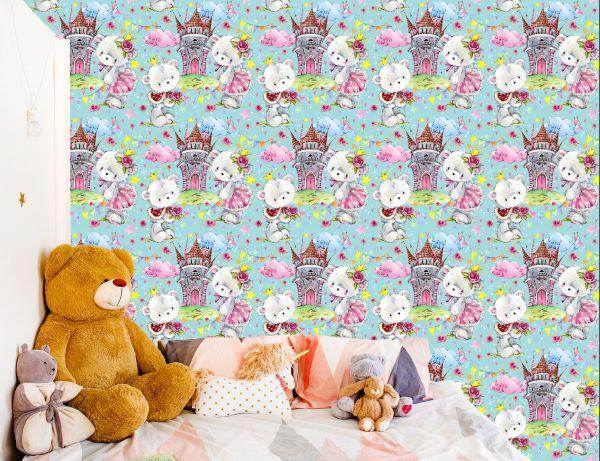 Behang Teddyberen Uit Een Sprookje Kasteelrozen Voor Een Kinderkamer - Afbeelding 6