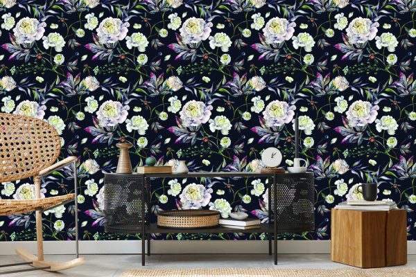 Behang Bloemen Pioenrozen Bladeren Vintage Stijl - Afbeelding 5