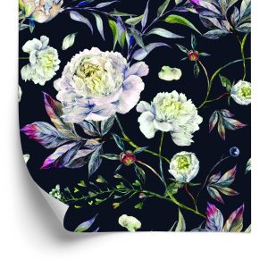 Behang Bloemen Pioenrozen Bladeren Vintage Stijl