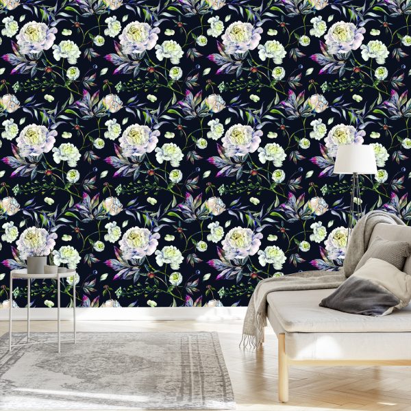 Behang Bloemen Pioenrozen Bladeren Vintage Stijl - Afbeelding 3