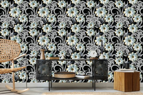 Behang Optisch Effect Van 3D-Bloemen Voor De Slaapkamer - Afbeelding 5