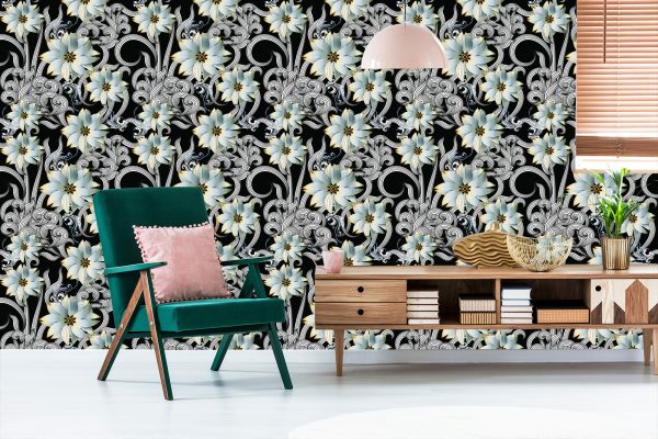 Behang Optisch Effect Van 3D-Bloemen Voor De Slaapkamer - Afbeelding 6