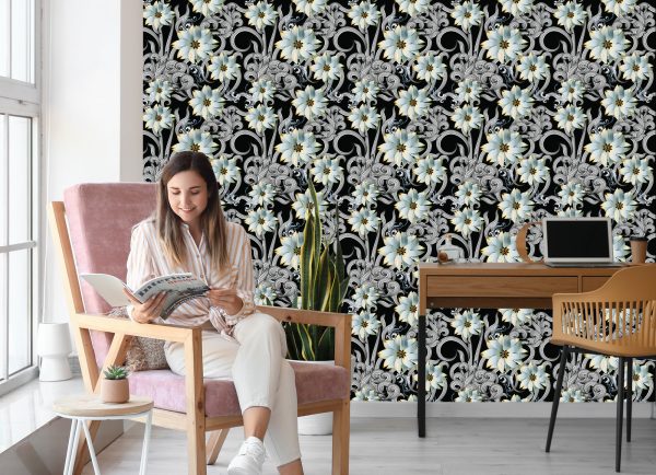 Behang Optisch Effect Van 3D-Bloemen Voor De Slaapkamer - Afbeelding 7