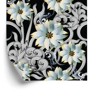 Behang Optisch Effect Van 3D-Bloemen Voor De Slaapkamer