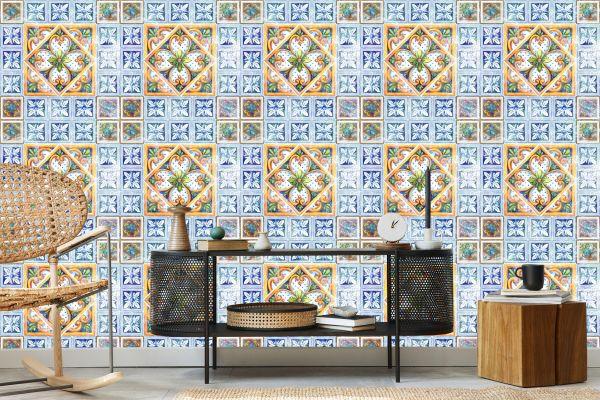 Behang Voor De Eetkamer Imitatie Van Tegels Barok Mozaïek - Afbeelding 5