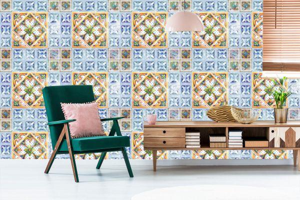 Behang Voor De Eetkamer Imitatie Van Tegels Barok Mozaïek - Afbeelding 6