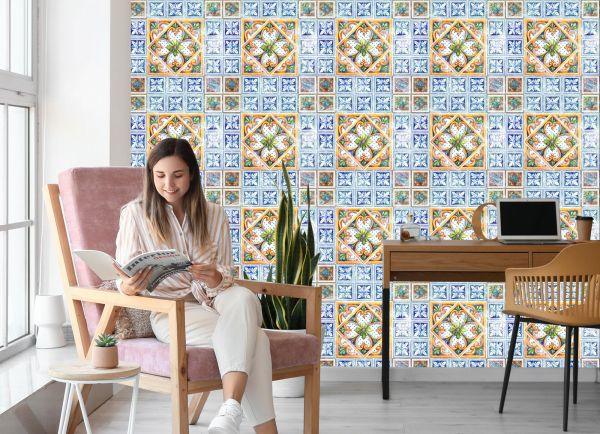Behang Voor De Eetkamer Imitatie Van Tegels Barok Mozaïek - Afbeelding 7