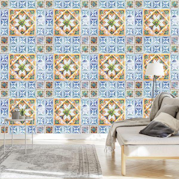 Behang Voor De Eetkamer Imitatie Van Tegels Barok Mozaïek - Afbeelding 3