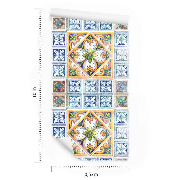 Behang Voor De Eetkamer Imitatie Van Tegels Barok Mozaïek - Afbeelding 8
