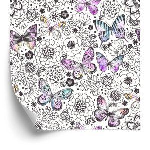 Behang Voor Babykamer Vlinders, Bloemen, Bladeren