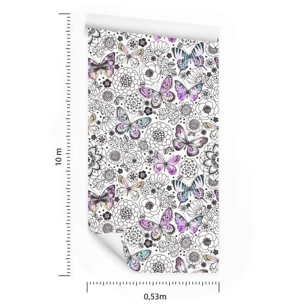 Behang Voor Babykamer Vlinders, Bloemen, Bladeren - Afbeelding 8