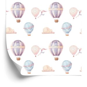 Behang Pastelkleurige Wolkballonnen Voor In De Babykamer