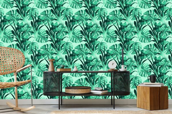 Behang Exotische Aquarelbladeren - Afbeelding 5