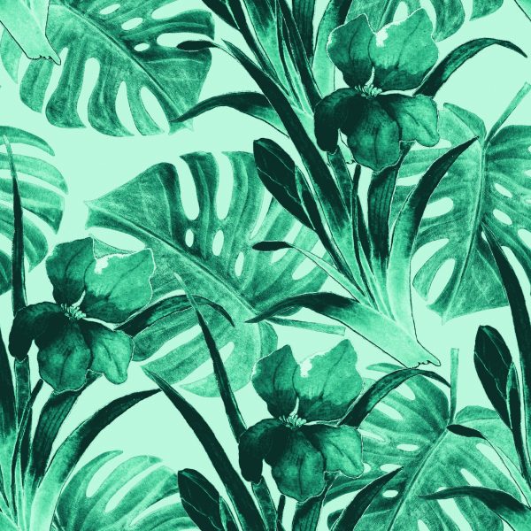 Behang Exotische Aquarelbladeren - Afbeelding 2