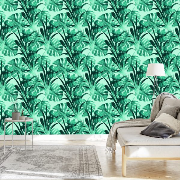 Behang Exotische Aquarelbladeren - Afbeelding 3