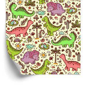 Behang Voor Kinderen, Dinosaurussen, Bloemen, Cactussen