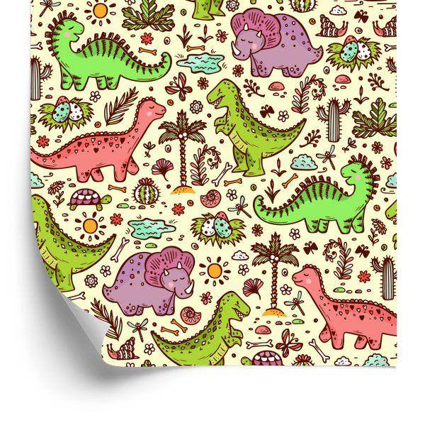 Behang Voor Kinderen, Dinosaurussen, Bloemen, Cactussen