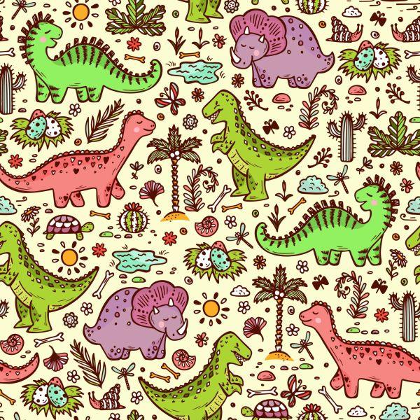 Behang Voor Kinderen, Dinosaurussen, Bloemen, Cactussen - Afbeelding 2
