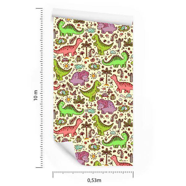 Behang Voor Kinderen, Dinosaurussen, Bloemen, Cactussen - Afbeelding 8