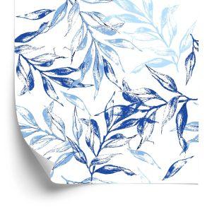 Behang Voor De Woonkamer, Delicaat Blauw Bladdecor