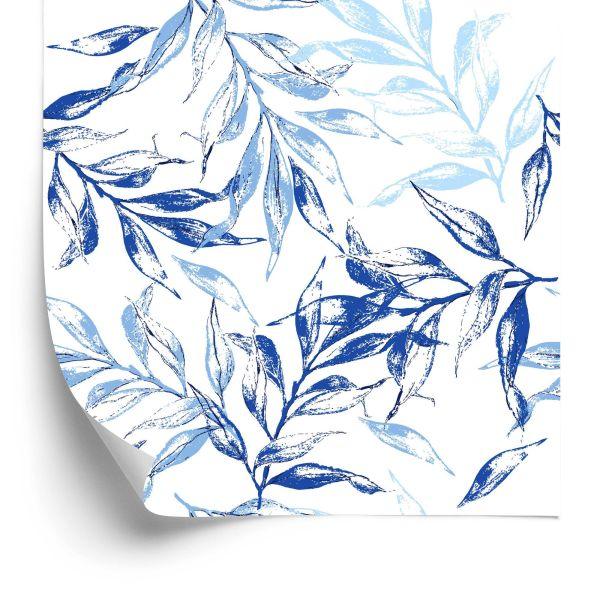 Behang Voor De Woonkamer, Delicaat Blauw Bladdecor