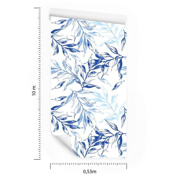 Behang Voor De Woonkamer, Delicaat Blauw Bladdecor - Afbeelding 8