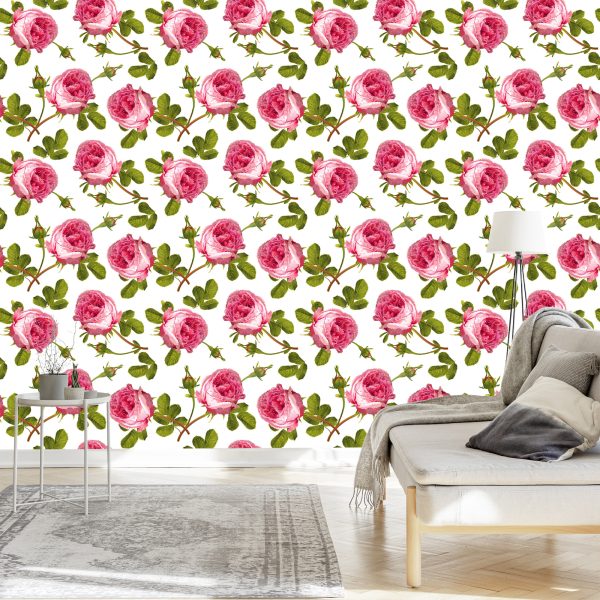 Behang Rozen Met Bladeren - Afbeelding 3
