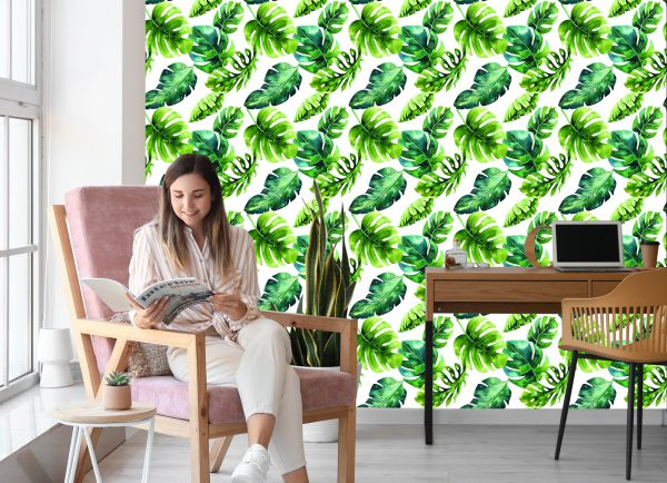 Behang Tropische Bladeren In Groene Tinten - Afbeelding 7