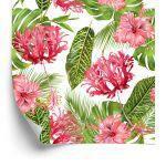 Behang Roze Bloemen Tussen De Bladeren