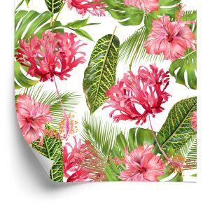 Behang Roze Bloemen Tussen De Bladeren
