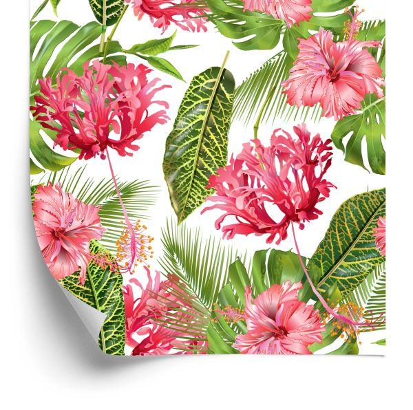 Behang Roze Bloemen Tussen De Bladeren