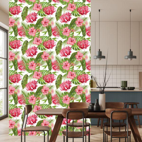 Behang Roze Bloemen Tussen De Bladeren - Afbeelding 4