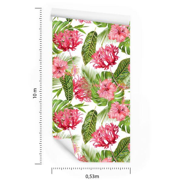 Behang Roze Bloemen Tussen De Bladeren - Afbeelding 8