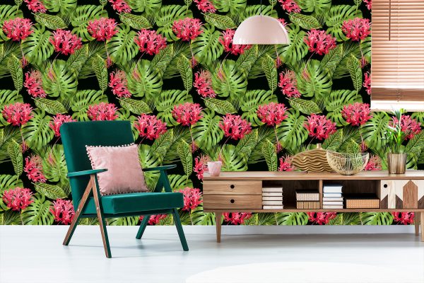 Behang Tropische Bloemen In Bladeren - Afbeelding 6