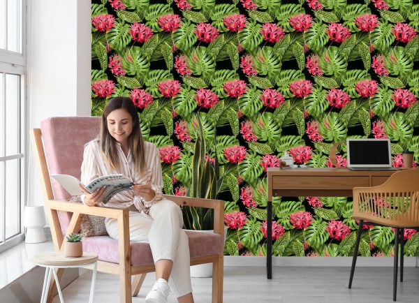 Behang Tropische Bloemen In Bladeren - Afbeelding 7