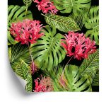 Behang Tropische Bloemen In Bladeren