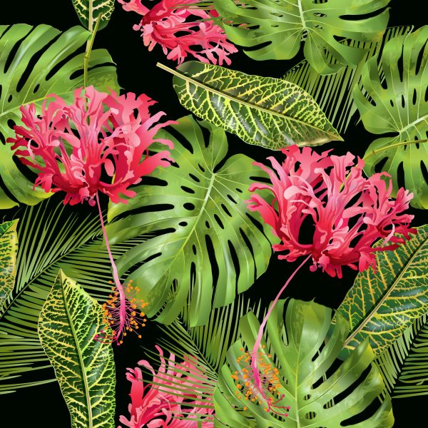 Behang Tropische Bloemen In Bladeren - Afbeelding 2