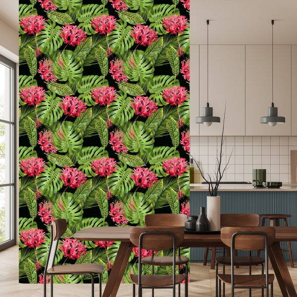 Behang Tropische Bloemen In Bladeren - Afbeelding 4