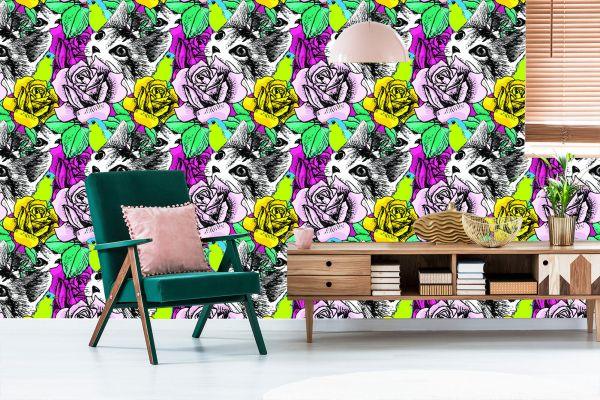 Behang Katten, Vogels En Rozen - Afbeelding 6